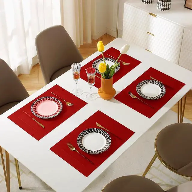 Alt view image 7 of 7 - Panda Vinyl Placemats Heat-Resistant Table Mats Washable Easy Clean Plastic Placemats for Dining Table Set of 4 (Red)