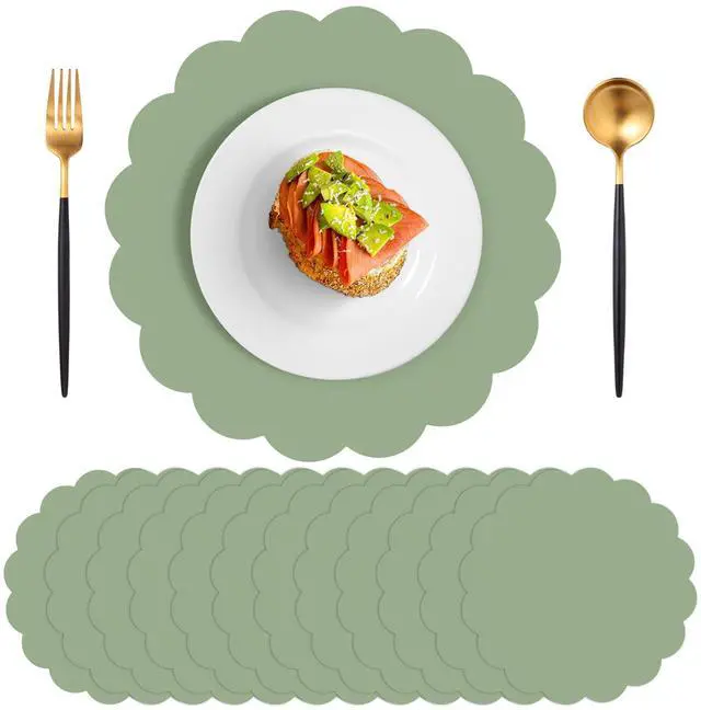 Main image of 60 Pcs Sage Green Paper Placemat, Disposable Scalloped Wedding Placemats | 13.5 Inch Round Table Place Mats, Round Table Place Mats for Birthday Wedding Bridal Shower Baby Shower Banquet Tea Party