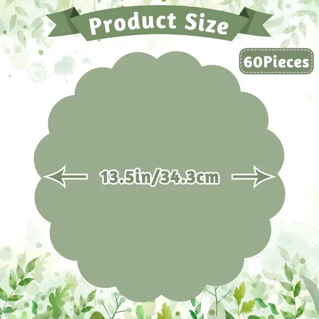 Alt view image 2 of 7 - 60 Pcs Sage Green Paper Placemat, Disposable Scalloped Wedding Placemats | 13.5 Inch Round Table Place Mats, Round Table Place Mats for Birthday Wedding Bridal Shower Baby Shower Banquet Tea Party