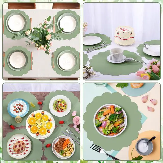 Alt view image 7 of 7 - 60 Pcs Sage Green Paper Placemat, Disposable Scalloped Wedding Placemats | 13.5 Inch Round Table Place Mats, Round Table Place Mats for Birthday Wedding Bridal Shower Baby Shower Banquet Tea Party