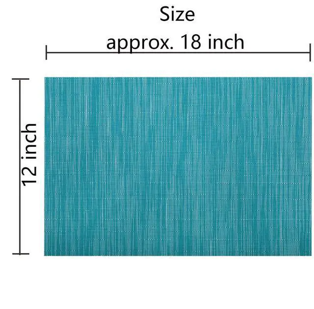 Alt view image 2 of 7 - Woven Vinyl Placemats Set of 6 Wipe Clean Wasahble Place Mats for Dining Table Heat Resistant Non Slip Table Mats (6, Teal Blue)