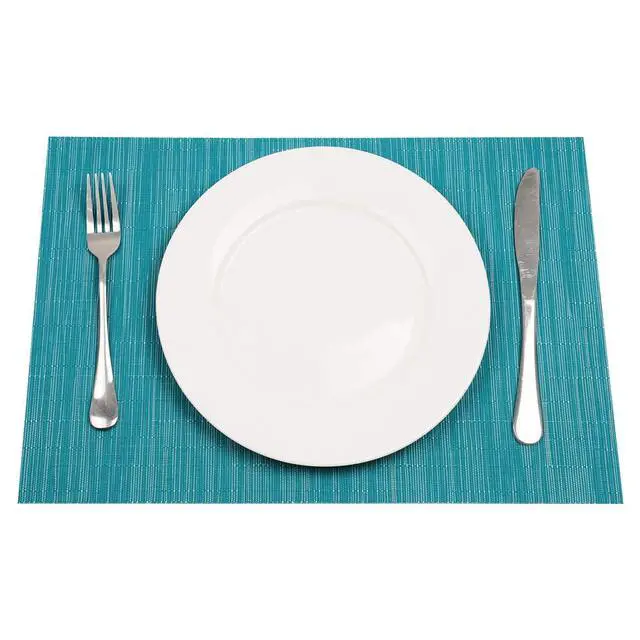 Alt view image 3 of 7 - Woven Vinyl Placemats Set of 6 Wipe Clean Wasahble Place Mats for Dining Table Heat Resistant Non Slip Table Mats (6, Teal Blue)