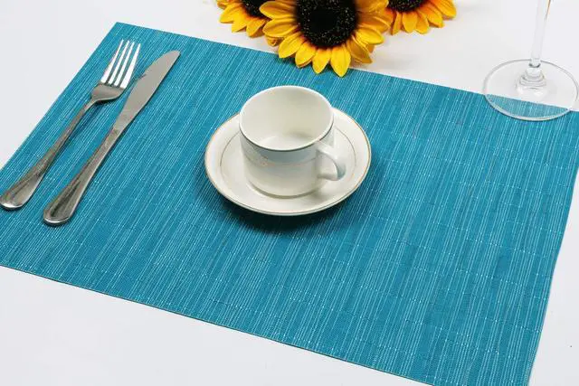 Alt view image 5 of 7 - Woven Vinyl Placemats Set of 6 Wipe Clean Wasahble Place Mats for Dining Table Heat Resistant Non Slip Table Mats (6, Teal Blue)
