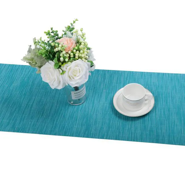 Alt view image 6 of 7 - Woven Vinyl Placemats Set of 6 Wipe Clean Wasahble Place Mats for Dining Table Heat Resistant Non Slip Table Mats (6, Teal Blue)