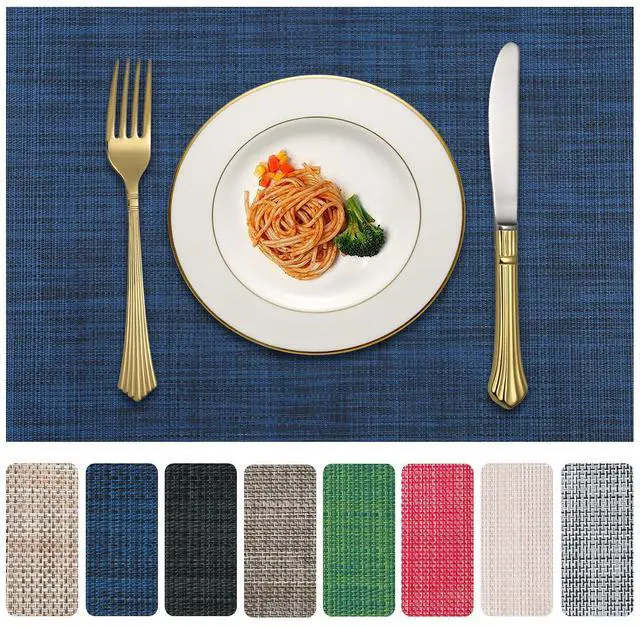 Main image of Vinyl Placemats Set of 4, PVC Woven Washable Non-Slip Table Mats, Heat Resistant Wrinkle Free Place Mats for Dining Table, Easy to Clean (4, Navy Blue)
