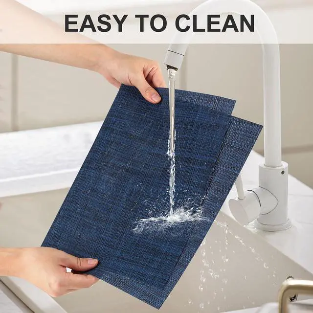 Alt view image 3 of 7 - Vinyl Placemats Set of 4, PVC Woven Washable Non-Slip Table Mats, Heat Resistant Wrinkle Free Place Mats for Dining Table, Easy to Clean (4, Navy Blue)