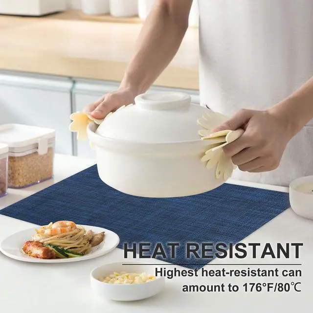 Alt view image 2 of 7 - Vinyl Placemats Set of 4, PVC Woven Washable Non-Slip Table Mats, Heat Resistant Wrinkle Free Place Mats for Dining Table, Easy to Clean (4, Navy Blue)