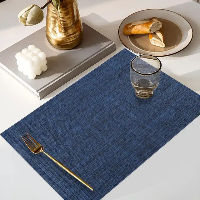 Alt view image 5 of 7 - Vinyl Placemats Set of 4, PVC Woven Washable Non-Slip Table Mats, Heat Resistant Wrinkle Free Place Mats for Dining Table, Easy to Clean (4, Navy Blue)