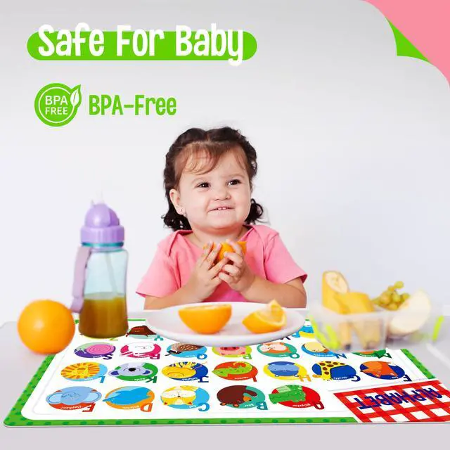 Alt view image 2 of 7 - 6 Pack Placemats for Kids, Non-Slip Washable, Reusable Alphabet, Number, Shape & Color, Universe, Map Themed Educational Placemats for Home, Kindergarten, Classroom, Nursery