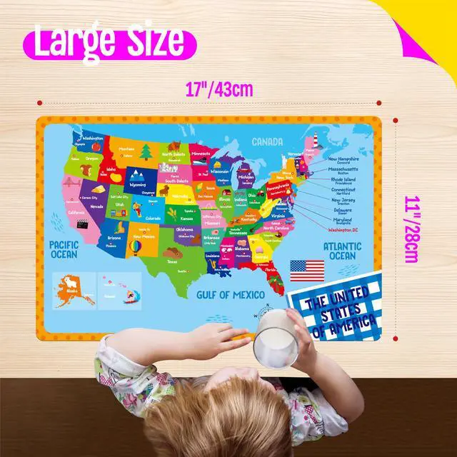 Alt view image 3 of 7 - 6 Pack Placemats for Kids, Non-Slip Washable, Reusable Alphabet, Number, Shape & Color, Universe, Map Themed Educational Placemats for Home, Kindergarten, Classroom, Nursery