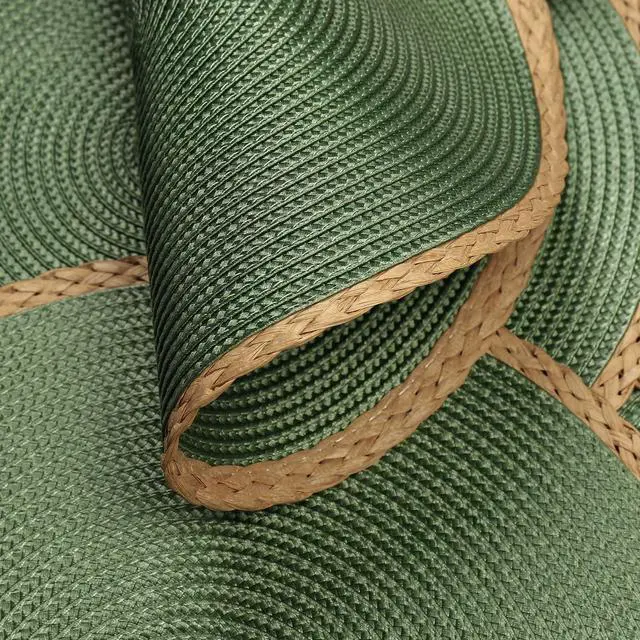 Alt view image 3 of 7 - Round Placemats Set of 6, Woven Table Mats, Thin Edge, Green | Braided Paper Edge, 15 Inch Diameter, Fits Dinner Plate and Flatware, Wipeable, Heat Resistant, Indoor Dining, Outdoor Patio