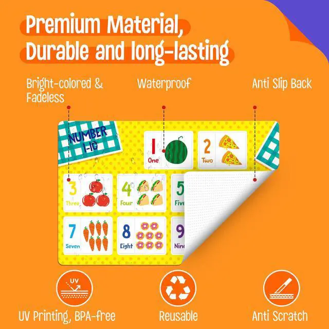 Alt view image 4 of 7 - 6 Pack Placemats for Kids, Non-Slip Washable, Reusable Alphabet, Number, Shape & Color, Universe, Map Themed Educational Placemats for Home, Kindergarten, Classroom, Nursery