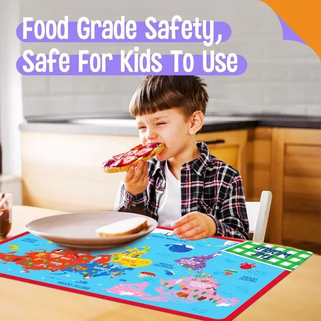 Alt view image 6 of 7 - 6 Pack Placemats for Kids, Non-Slip Washable, Reusable Alphabet, Number, Shape & Color, Universe, Map Themed Educational Placemats for Home, Kindergarten, Classroom, Nursery
