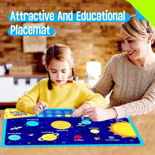 Alt view image 7 of 7 - 6 Pack Placemats for Kids, Non-Slip Washable, Reusable Alphabet, Number, Shape & Color, Universe, Map Themed Educational Placemats for Home, Kindergarten, Classroom, Nursery