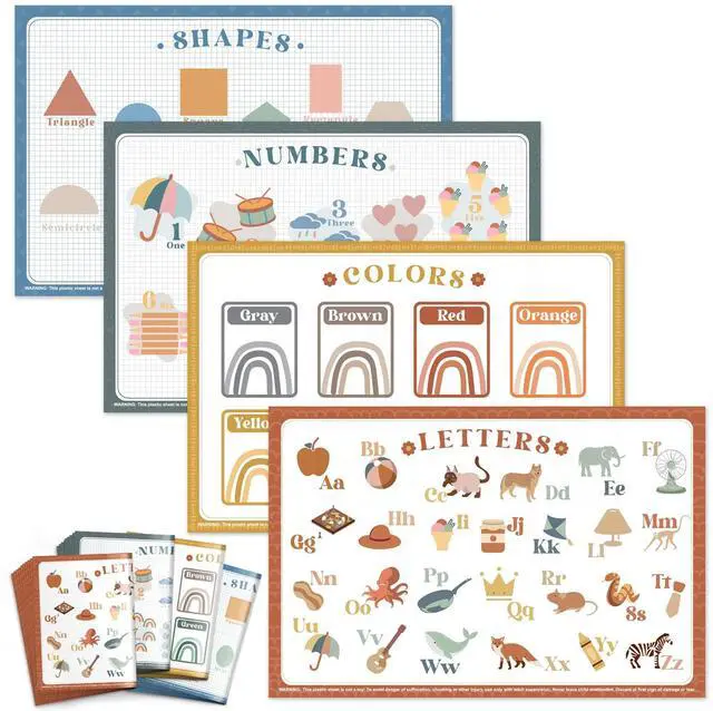 Main image of Disposable Stick-On Placemats for Baby, 40 Pack,4 Designs | Sticky Baby Table Mats, Cleaner Eating Surface, 4 Learning Designs, for Babies & Toddlers, Restaurants & Travel