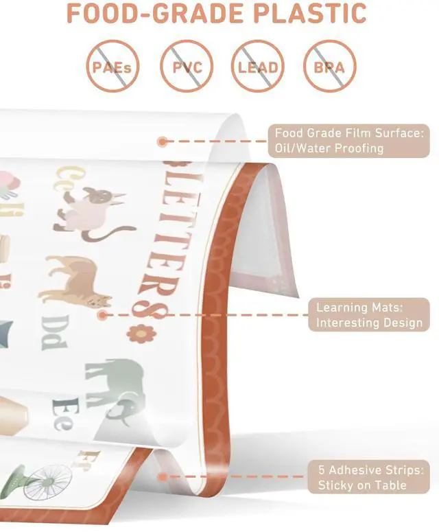 Alt view image 4 of 7 - Disposable Stick-On Placemats for Baby, 40 Pack,4 Designs | Sticky Baby Table Mats, Cleaner Eating Surface, 4 Learning Designs, for Babies & Toddlers, Restaurants & Travel