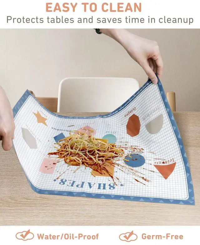 Alt view image 6 of 7 - Disposable Stick-On Placemats for Baby, 40 Pack,4 Designs | Sticky Baby Table Mats, Cleaner Eating Surface, 4 Learning Designs, for Babies & Toddlers, Restaurants & Travel