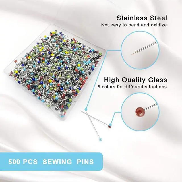 Alt view image 3 of 7 - 500PCS Sewing Pins for Fabric, Straight Pins with Colored Ball Glass Heads Long 1.5inch, Quilting Pins for Dressmaker, Jewelry DIY Decoration, Craft and Sewing Project by Sunenlyst