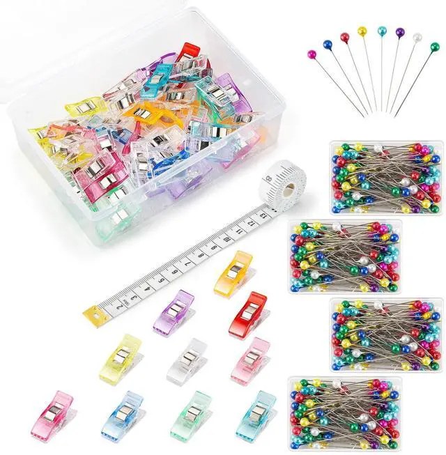 Main image of 50Pcs Sewing Clips & 400PCS Sewing Pins with Box, Assorted Colors Quilting Clips Fabric Clips for Sewing Quilting Supplies Crafting Tools, Straight Pins with Colored Pearlized Ball Heads Long 1.6inch