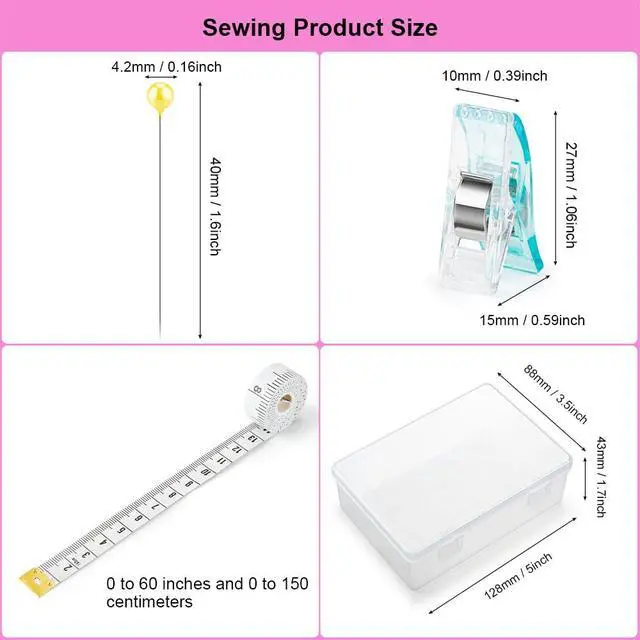 Alt view image 2 of 7 - 50Pcs Sewing Clips & 400PCS Sewing Pins with Box, Assorted Colors Quilting Clips Fabric Clips for Sewing Quilting Supplies Crafting Tools, Straight Pins with Colored Pearlized Ball Heads Long 1.6inch