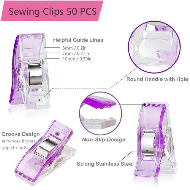 Alt view image 3 of 7 - 50Pcs Sewing Clips & 400PCS Sewing Pins with Box, Assorted Colors Quilting Clips Fabric Clips for Sewing Quilting Supplies Crafting Tools, Straight Pins with Colored Pearlized Ball Heads Long 1.6inch