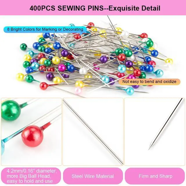 Alt view image 4 of 7 - 50Pcs Sewing Clips & 400PCS Sewing Pins with Box, Assorted Colors Quilting Clips Fabric Clips for Sewing Quilting Supplies Crafting Tools, Straight Pins with Colored Pearlized Ball Heads Long 1.6inch