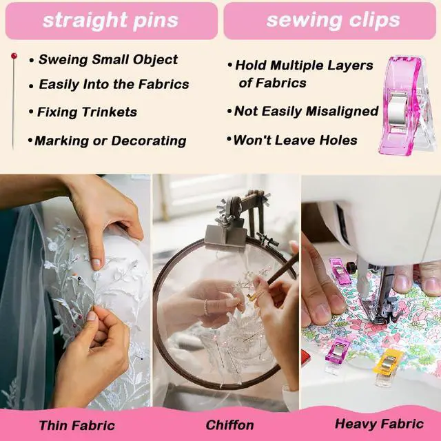 Alt view image 5 of 7 - 50Pcs Sewing Clips & 400PCS Sewing Pins with Box, Assorted Colors Quilting Clips Fabric Clips for Sewing Quilting Supplies Crafting Tools, Straight Pins with Colored Pearlized Ball Heads Long 1.6inch