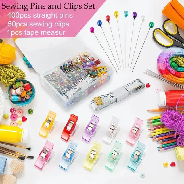 Alt view image 6 of 7 - 50Pcs Sewing Clips & 400PCS Sewing Pins with Box, Assorted Colors Quilting Clips Fabric Clips for Sewing Quilting Supplies Crafting Tools, Straight Pins with Colored Pearlized Ball Heads Long 1.6inch
