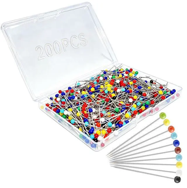 Main image of 200pcs Sewing Pins for Fabric, 1.5IN Straight Pins Long, Stainless Steel Glass Ball Head Stick Pins for Fabric, Sewing, Crafts, Quilting, Corsage and Dressmaker