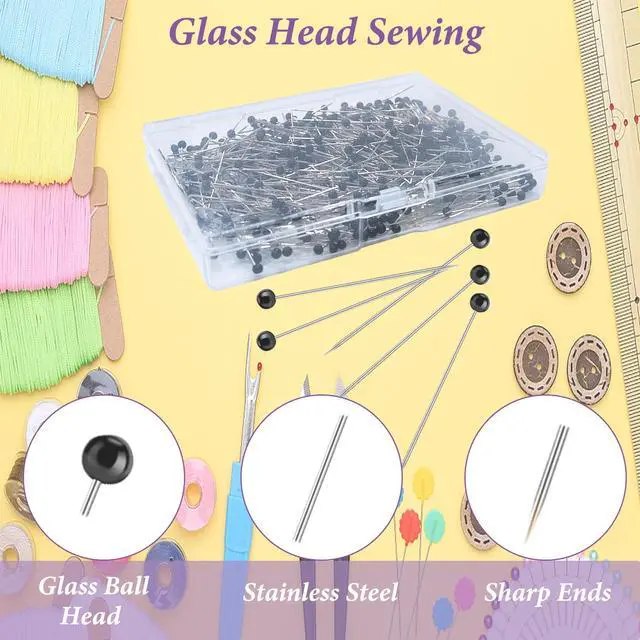 Alt view image 3 of 7 - Sewing Pins, 500 Pcs Straight Pins Ball Glass Head Pin with 1.5 Inch, Quilting Pins for Fabric, Black Pin for Jewelry DIY, Craft and Sewing Supplies