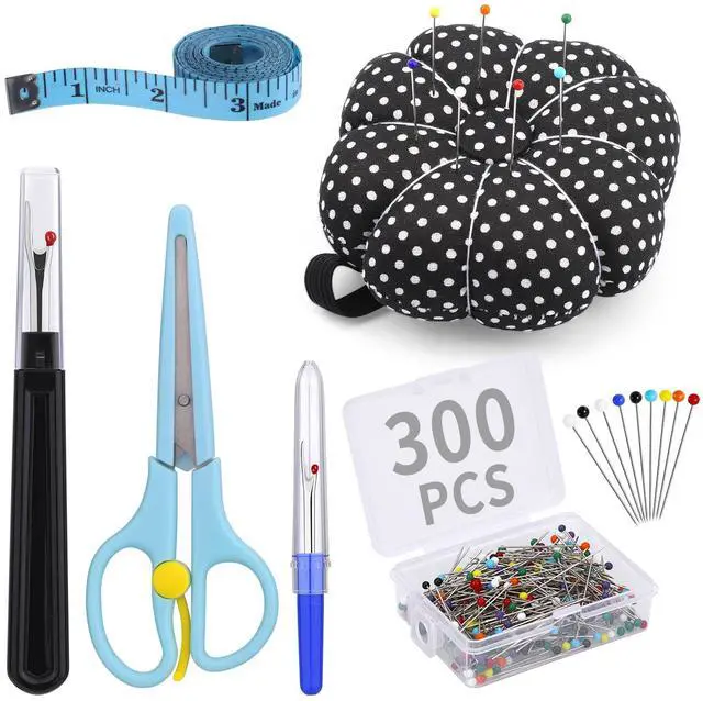 Main image of 300 Pieces Sewing Pins Cushion, Pin Cushion for Sewing, Straight Pins | Pin Cushions for Sewing Including Sewing Seam Ripper Scissors Soft Tape Measure for Dressmaking Jewelry Decoration