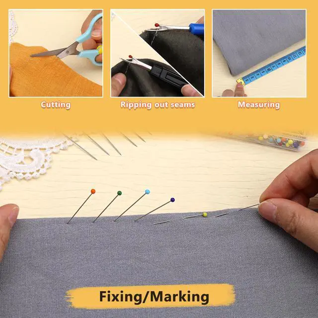 Alt view image 6 of 7 - 300 Pieces Sewing Pins Cushion, Pin Cushion for Sewing, Straight Pins | Pin Cushions for Sewing Including Sewing Seam Ripper Scissors Soft Tape Measure for Dressmaking Jewelry Decoration