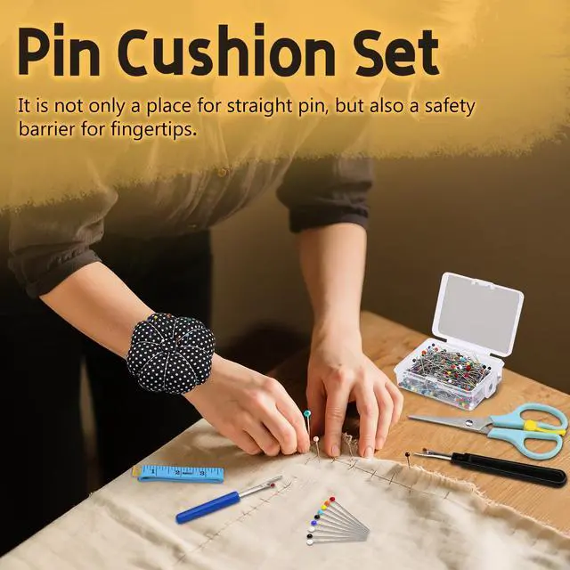 Alt view image 5 of 7 - 300 Pieces Sewing Pins Cushion, Pin Cushion for Sewing, Straight Pins | Pin Cushions for Sewing Including Sewing Seam Ripper Scissors Soft Tape Measure for Dressmaking Jewelry Decoration