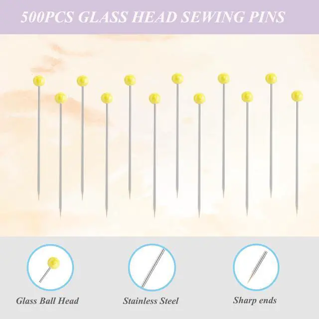 Alt view image 3 of 7 - 500 PCS Straight Pins, 1.75IN Quilting Pins Long Yellow Glass Ball Head Sewing Pins for Fabric, Stainless Steel Dressmaker for Sewing, Crafts, Jewelry Making, DIY