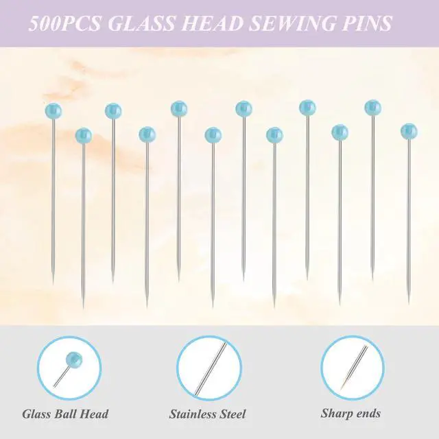 Alt view image 3 of 7 - 500 PCS Quilting Pins, 1.75IN Straight Pins Long Blue Glass Ball Head Sewing Pins for Fabric, Stainless Steel Dressmaker for Sewing, Crafts, Jewelry Making, DIY