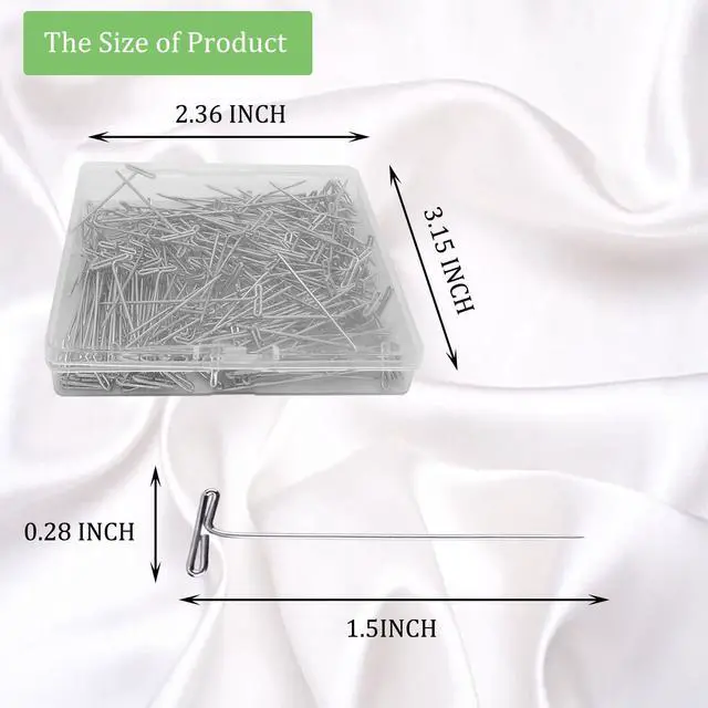 Alt view image 2 of 7 - T Pins, 100Pack 1.5 inch Wig Pin, Stainless Steel T-pins for Blocking Knitting, Wig Pins for Foam Head, Blocking Crochet, Straight Pins for Sewing, Craft, Quilting, Office