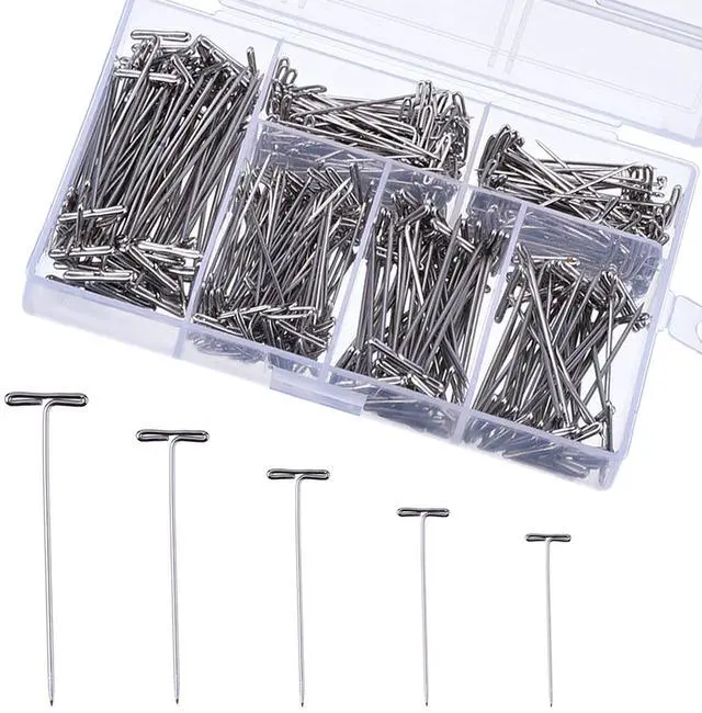 Main image of 450 Pcs Stainless Steel T Push Pins Long Straight for Sewing Craft | 1, 1-1/4, 1-1/2, 1-3/4 Inch and 2 Inch, Pins with Clear Storage Box for Quilting and Blocking Knitting, Office, 5 Sizes