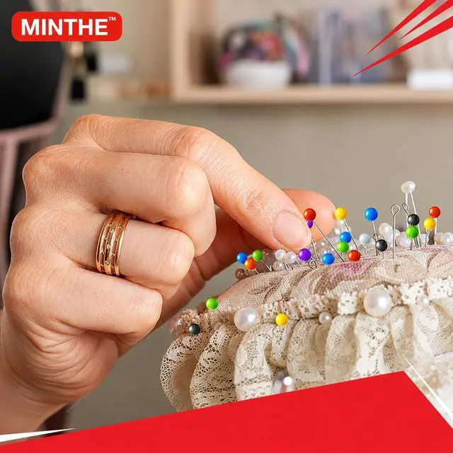 Alt view image 5 of 7 - 100PCS Sewing Pins for Fabric, Straight Pins Sewing with Pearlized Colored Heads, Quilting Supplies, Pearl, Stick, Corsage, Head