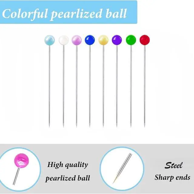 Alt view image 2 of 7 - 600Pcs Colorful Pearlized Sewing Pins for Fabric, 1.57inch Quilting Pin with 0.17inch Easy Grip Needle Bead, Multicolor with Sponge Holder, Straight Pins Sewing for Sewing Crafts Jewelry DIY