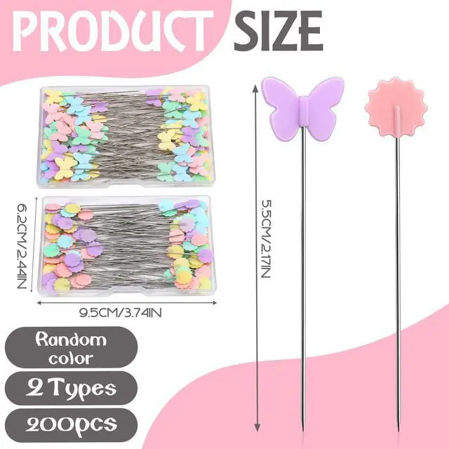 Alt view image 2 of 7 - 200PCS Sewing Pins for Fabric, Sewing Pins Flat Head Straight Pins | Head Sewing Supplies Quilting Pins, Flower Head with Storage Boxes for Sewing DIY Projects Dressmaker Decoration