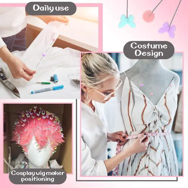 Alt view image 3 of 7 - 200PCS Sewing Pins for Fabric, Sewing Pins Flat Head Straight Pins | Head Sewing Supplies Quilting Pins, Flower Head with Storage Boxes for Sewing DIY Projects Dressmaker Decoration