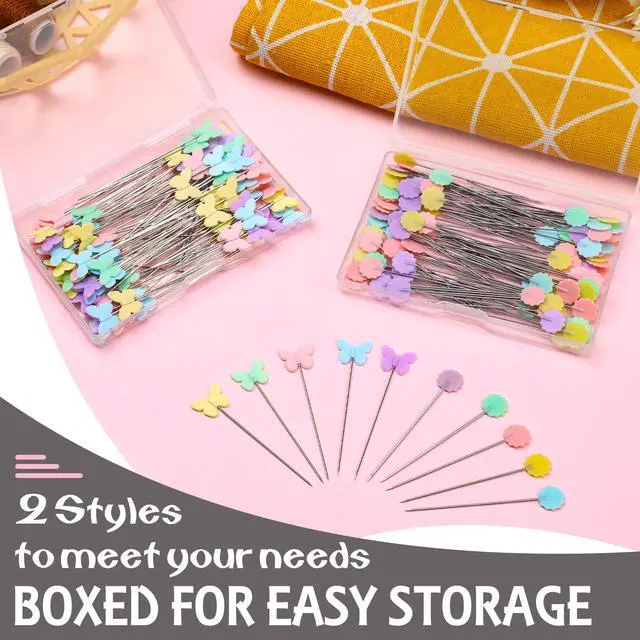 Alt view image 4 of 7 - 200PCS Sewing Pins for Fabric, Sewing Pins Flat Head Straight Pins | Head Sewing Supplies Quilting Pins, Flower Head with Storage Boxes for Sewing DIY Projects Dressmaker Decoration