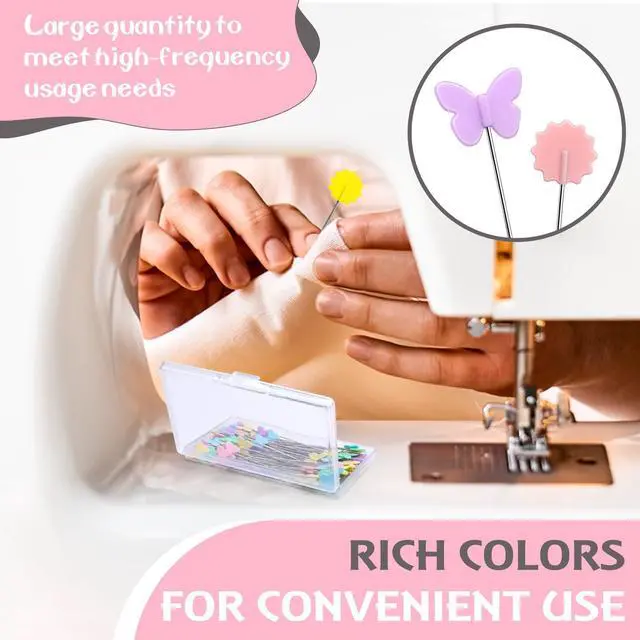 Alt view image 5 of 7 - 200PCS Sewing Pins for Fabric, Sewing Pins Flat Head Straight Pins | Head Sewing Supplies Quilting Pins, Flower Head with Storage Boxes for Sewing DIY Projects Dressmaker Decoration