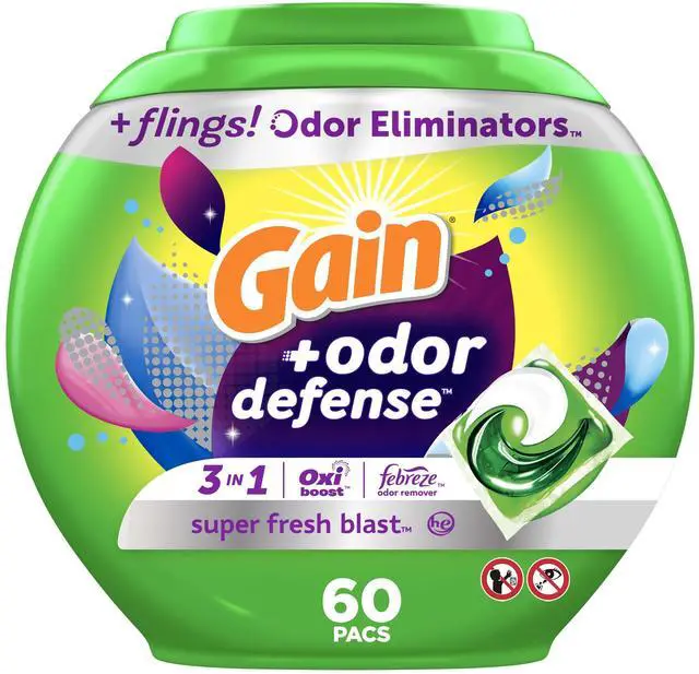 Main image of Flings Laundry Detergent Pacs with Odor Defense, 60 Count, Super Fresh Blast Scent, HE 3in1 Detergent Pacs with Febreze and Oxi