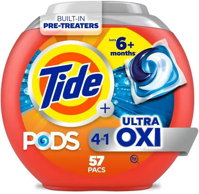 Main image of 4-n-1 Ultra Oxi PODS Laundry Detergent Pacs, 57 Count, HE Compatible, Built in Pre-treater for Stains