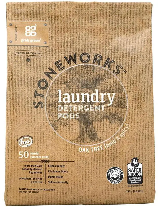 Main image of Stoneworks Laundry Detergent Pods, 50 Count, Oak Tree | EPA Safer Choice; Plant & Mineral-Based; Fights stains; Eliminates odors; Softens naturally; No Harsh Chemicals