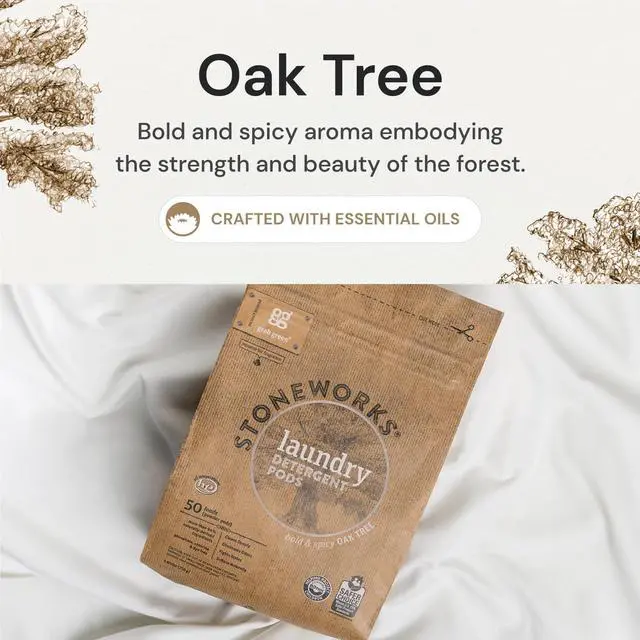 Alt view image 3 of 6 - Stoneworks Laundry Detergent Pods, 50 Count, Oak Tree | EPA Safer Choice; Plant & Mineral-Based; Fights stains; Eliminates odors; Softens naturally; No Harsh Chemicals