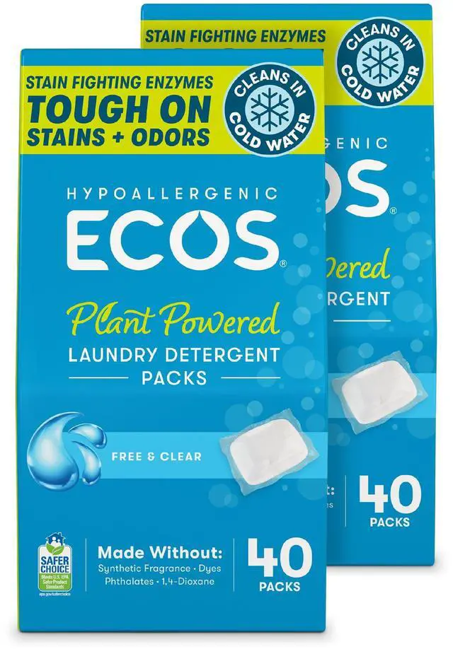 Main image of Laundry Detergent Packs, 80 Loads - 100% Plastic Free Packaging - Convenient No Mess Washing Soap Packs - Hypoallergenic for Sensitive Skin - Free & Clear