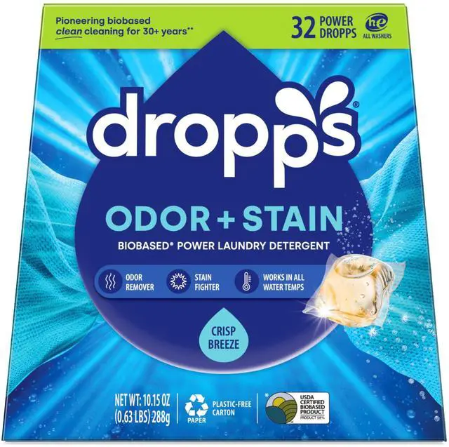 Main image of Odor & Stain Laundry Detergent Pods, Crisp Breeze (32 Count) - Powerful Laundry Pods | Complete Clean Laundry Soap | Fights Odors & Stains | Clean Ingredients | Plastic Free Packaging