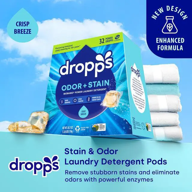 Alt view image 2 of 6 - Odor & Stain Laundry Detergent Pods, Crisp Breeze (32 Count) - Powerful Laundry Pods | Complete Clean Laundry Soap | Fights Odors & Stains | Clean Ingredients | Plastic Free Packaging
